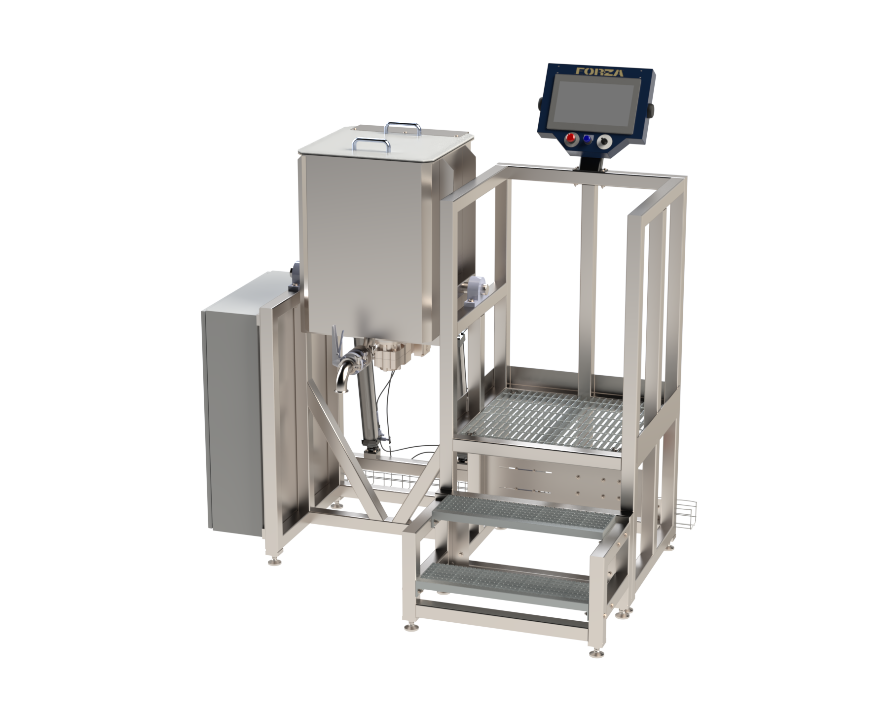 Forza stainless steel TAS-225 trichome agitation system for hash washing showing the agitation vessel upright and closed