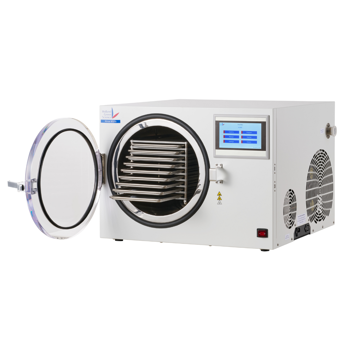 Holland Green Science Xiros Mikro Freeze Dryer with the door open