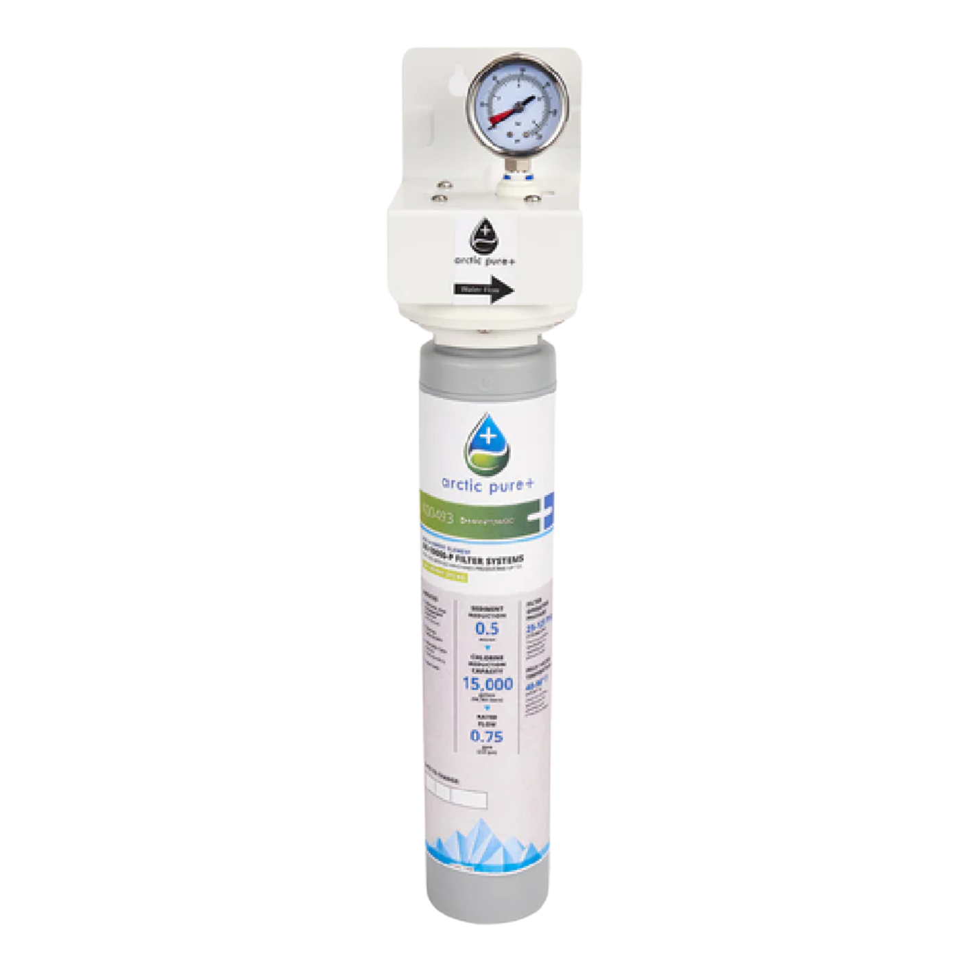 Manitowoc Water filter cartridge with gauge on a white background