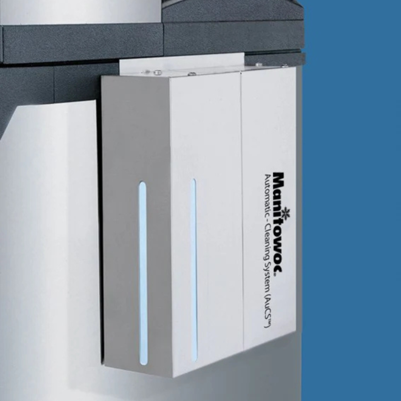 Manitowoc cleaning system with a blue background