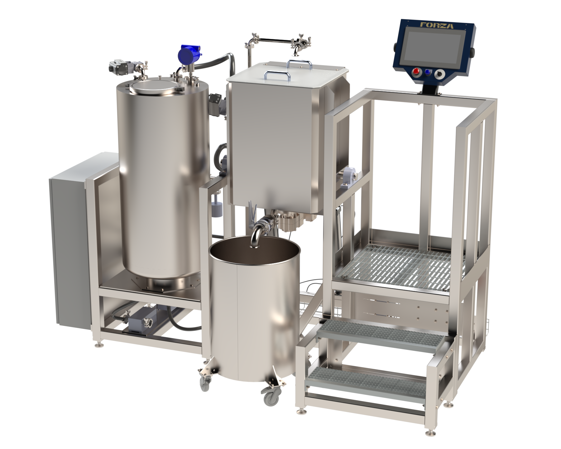 Forza stainless steel TSS-225 trichome separation system for hash washing showing the agitation vessel upright and closed