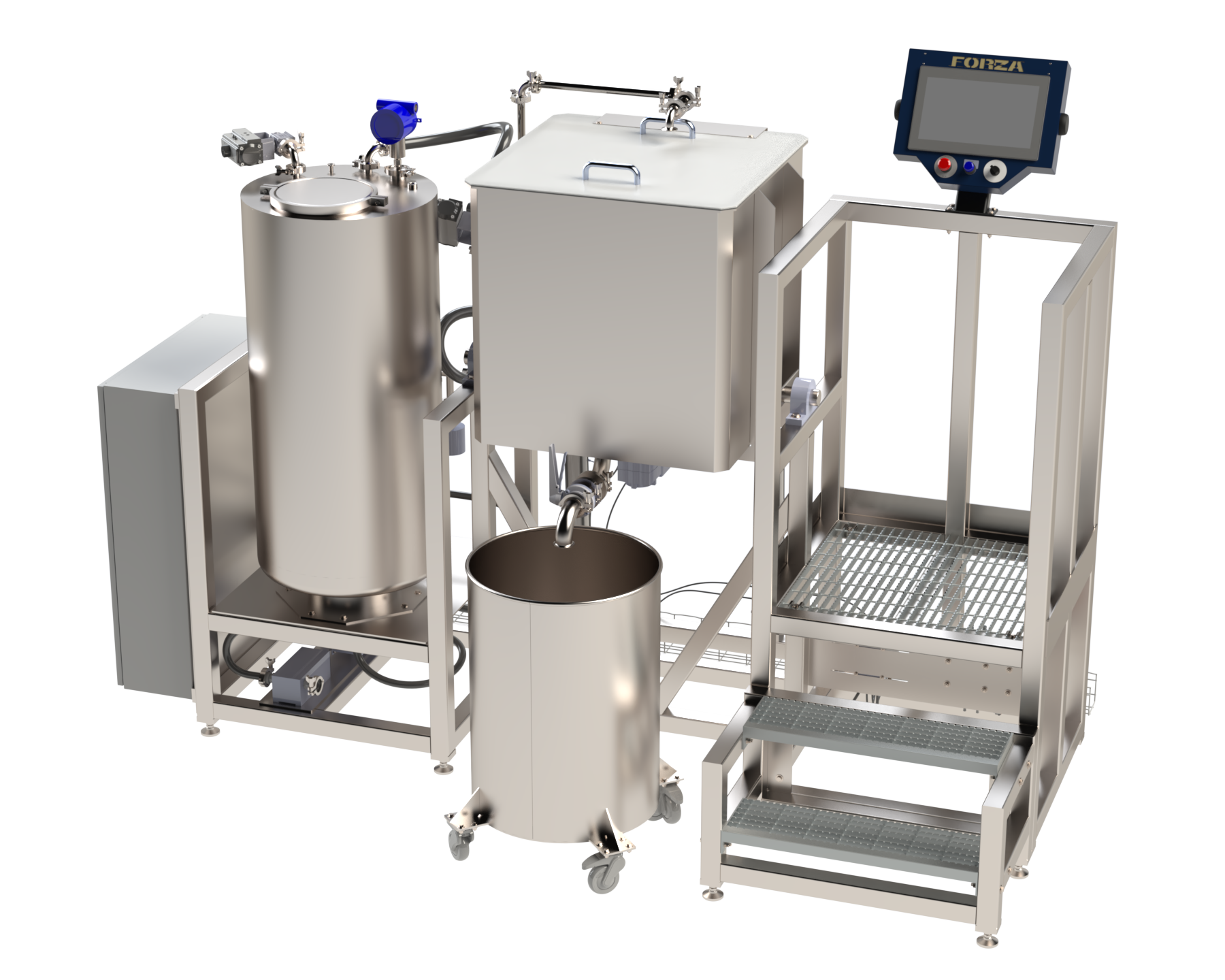 Forza stainless steel TSS-400 trichome separation system for hash washing showing the agitation vessel upright and closed